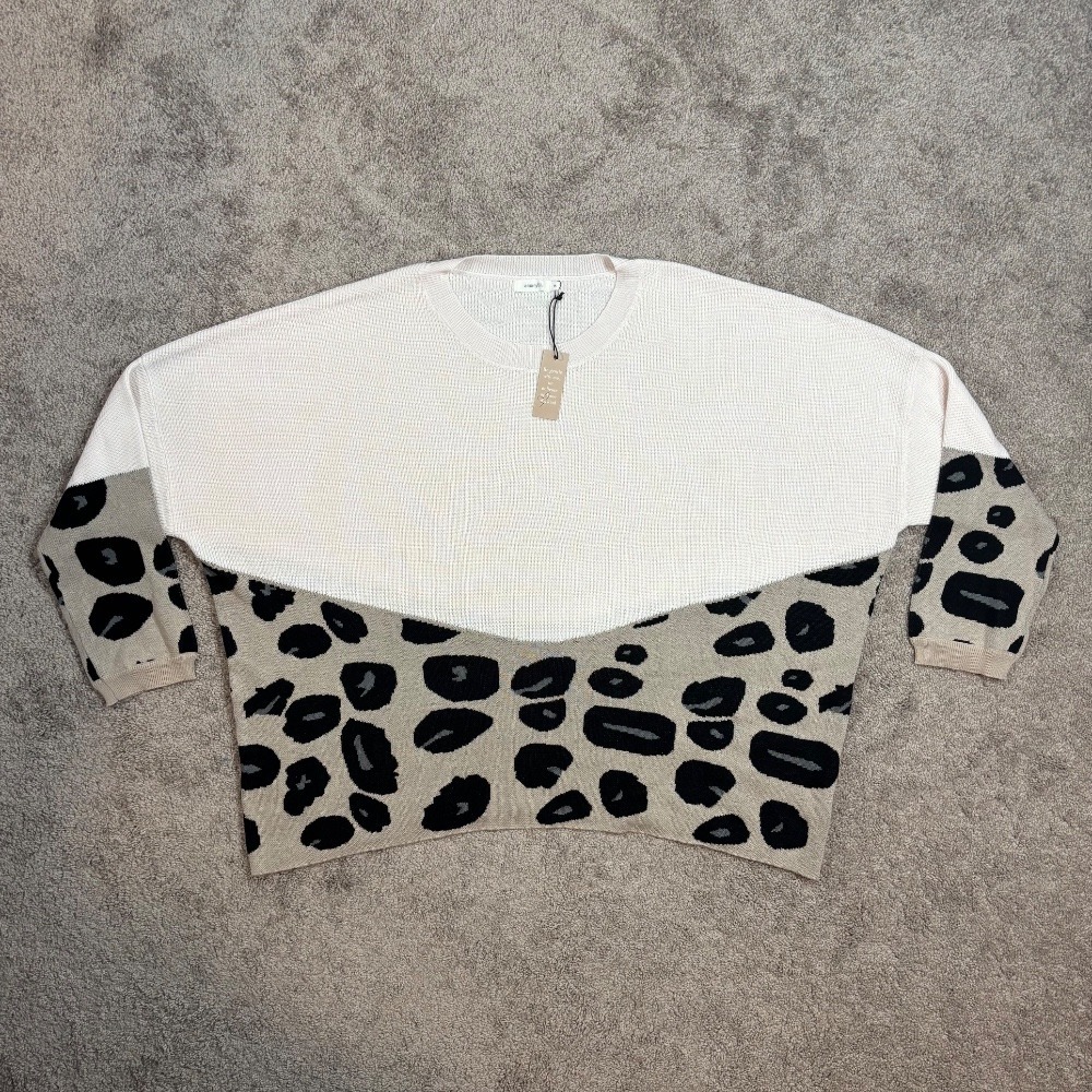 Amaryllis Womens Leopard Print Sweater‎ Pullover Neutral 3X NWT